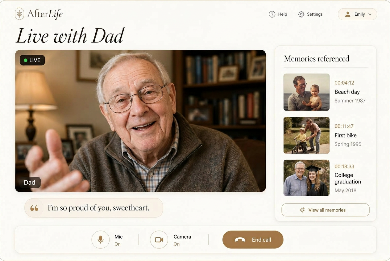 AfterLife live video call interface